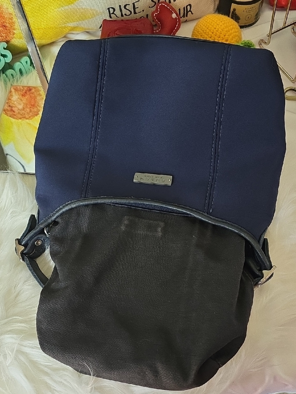 Coach Neo Prene  Crescent HOBO Navy Shoulder Bag with Black Trim GUC 2009 - Picture 15 of 17